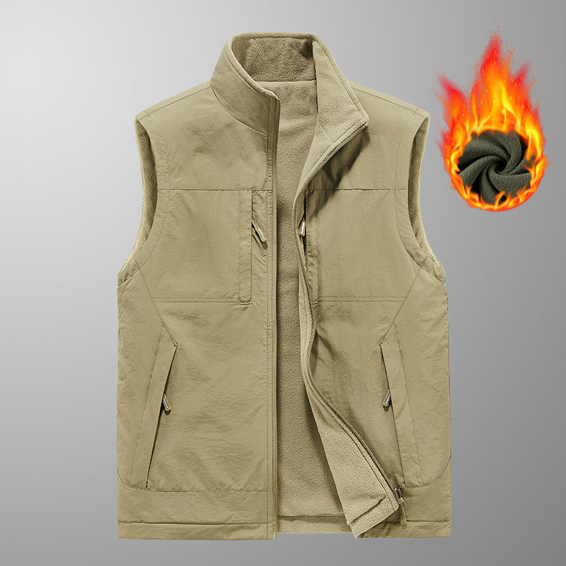 Herren wattierte Thermo-Fleece Weste mit wasserabweisender Nylon‑Shell und hohem Stehkragen Nord Taschen