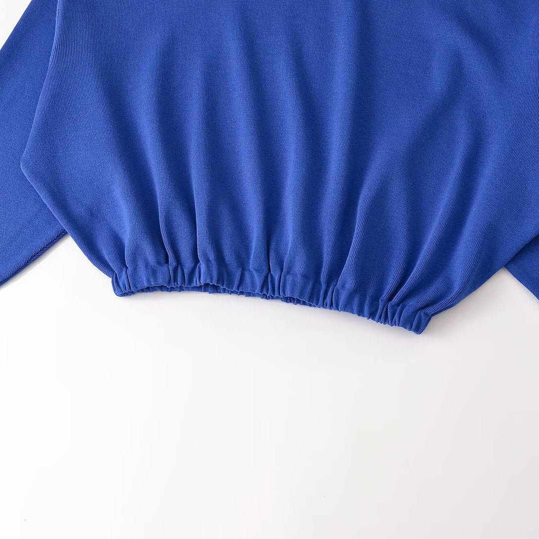 Damen Cropped Oversize-Pullover mit Stehkragen‑V‑Schlitz und gerafftem Saum Nord Taschen