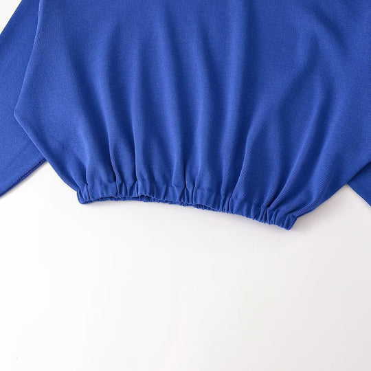 Damen Cropped Oversize-Pullover mit Stehkragen‑V‑Schlitz und gerafftem Saum Nord Taschen