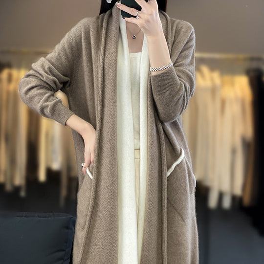 Damen Langer offener Cardigan in Kaschmir‑Look mit Schalkragen und Eingriffstaschen Nord Taschen