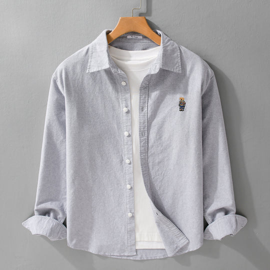 Herren Button-Down Overshirt im Casual-Relaxed-Stil mit tonaler Stickerei Nord Taschen