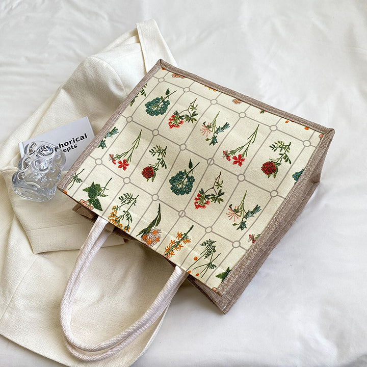 Damen Jute-Shopper Tasche mit floralem Stickmuster und stabilen Griffen Nord Taschen