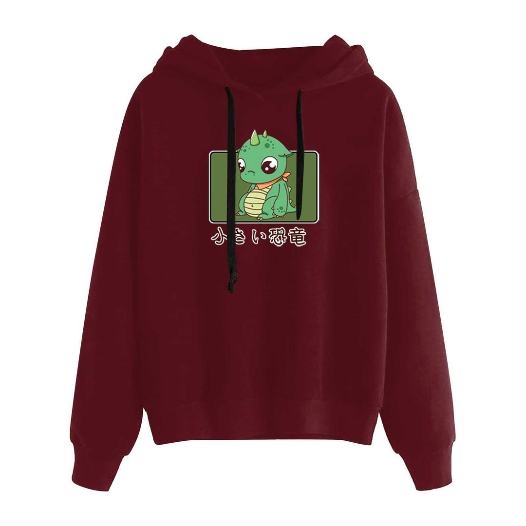 Damen nan kurz geschnittener Cropped-Kapuzenpullover mit niedlicher Frosch-Illustration und verstellbarer Kapuze Nord Taschen