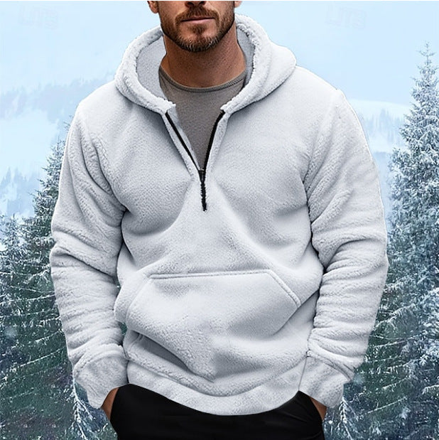 Herren sherpa fleece-hoodie mit halbem Reißverschluss, Kapuze und großer Kängurutasche Nord Taschen