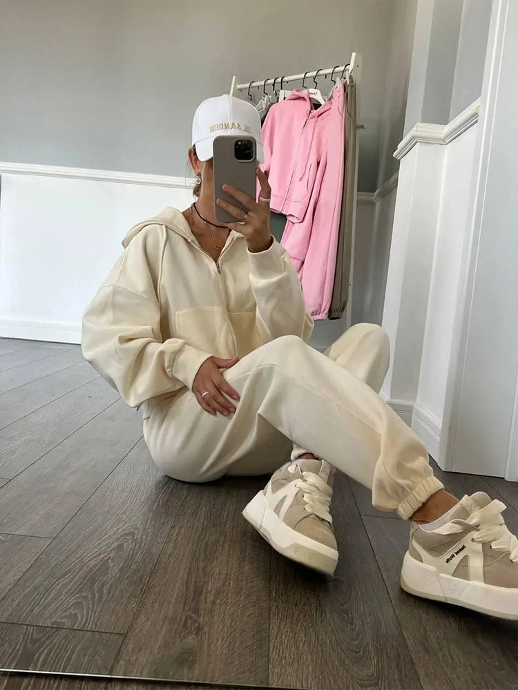 Damen lässiges Kapuzen-Sweatshirt und Jogginghose Set in Oversize-Passform mit Reißverschluss und Kängurutasche Nord Taschen