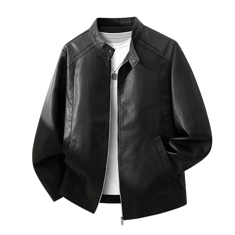 Herren Schlichte Kunstleder-Cityjacke mit Stehkragen, Zweiwege-Reißverschluss & Eingrifftaschen Nord Taschen