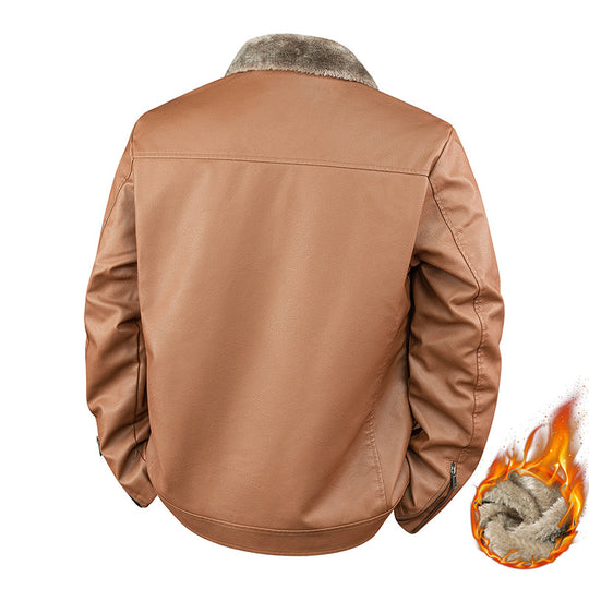 Herren Kunstleder-Bomberjacke mit wärmendem Teddyfutter und umklappbarem Fellkragen Nord Taschen