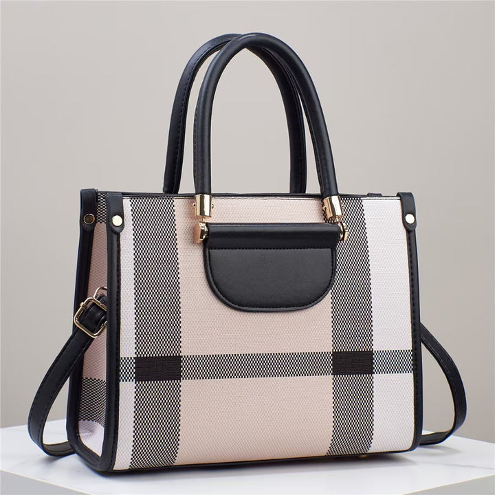 Damen elegante Handtasche mit kontrastreichem Karomuster und abnehmbarem Schultergurt Nord Taschen