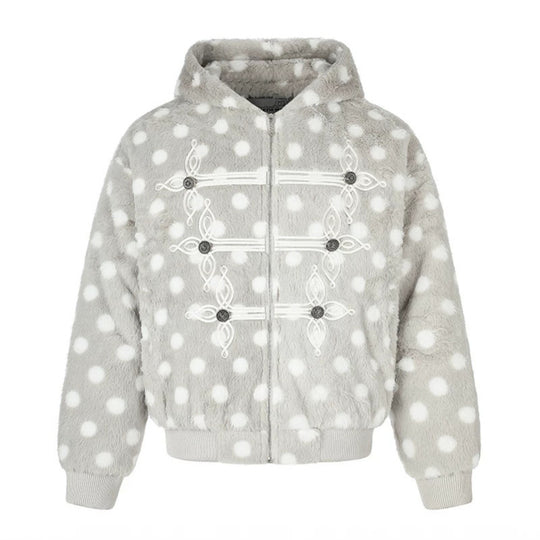 Damen Kapuzen-Fleecejacke im Bomberstil mit Polka‑Dot und dekorativen Froschknopf-Details Nord Taschen