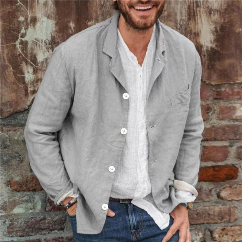 Herren lässige Leinenjacke mit dekorativen Knopfdetails und minimalistischer Schnittführung