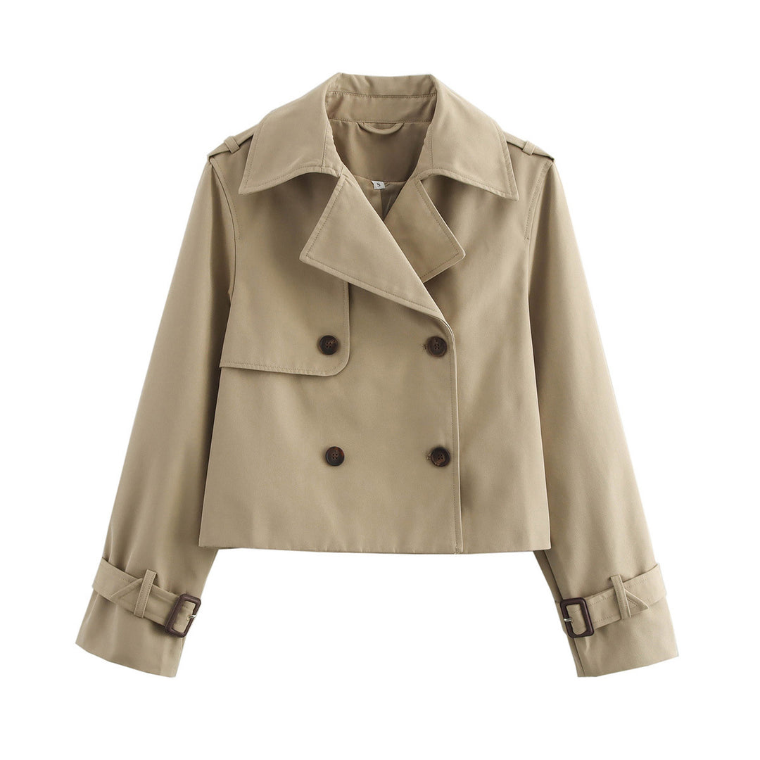 Damen Cropped Trenchcoat mit Doppelreihe und verstellbaren Manschetten Nord Taschen