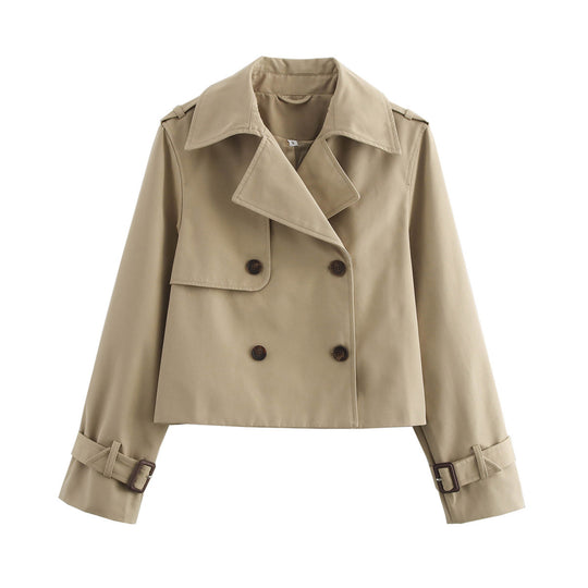 Damen Cropped Trenchcoat mit Doppelreihe und verstellbaren Manschetten Nord Taschen