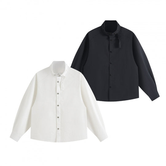 Unisex Kastenförmiges Overshirt mit Stehkragen, Bindeschlaufe und Druckknopfleiste Nord Taschen