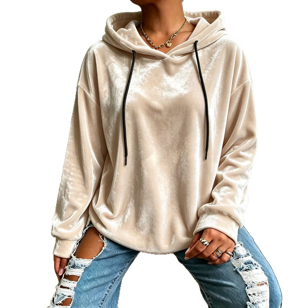 Damen Oversize Samt-Hoodie mit Kordelzug und Drop-Shoulder Nord Taschen