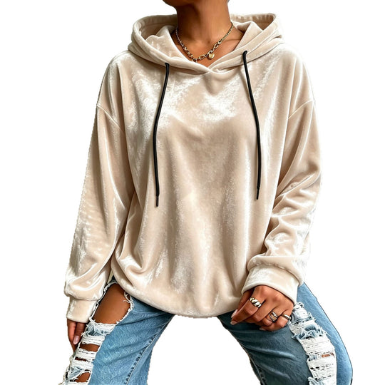 Damen Oversize Samt-Hoodie mit Kordelzug und Drop-Shoulder Nord Taschen