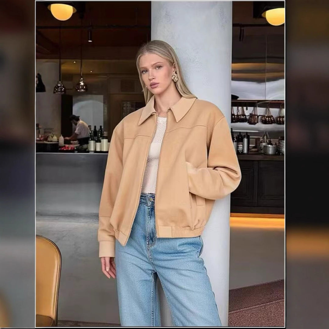Damen Kurzjacke aus Velourslederoptik mit Reißverschluss und elastischem Saum Nord Taschen