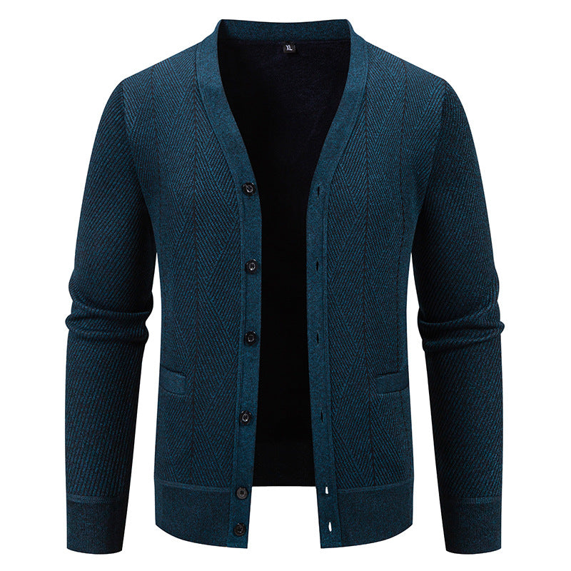 Herren Strukturierter Feinstrick-Cardigan mit Chevron‑Muster, V‑Ausschnitt und Eingrifftaschen Nord Taschen
