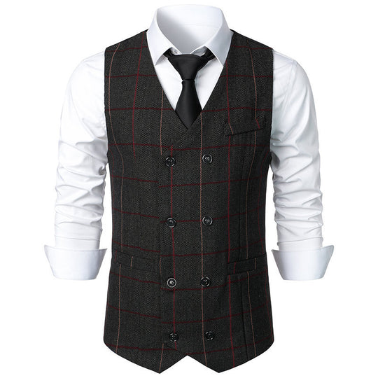 Herren Doppelreihige Anzugweste mit Fensterkaro und Fischgrätstruktur Nord Taschen