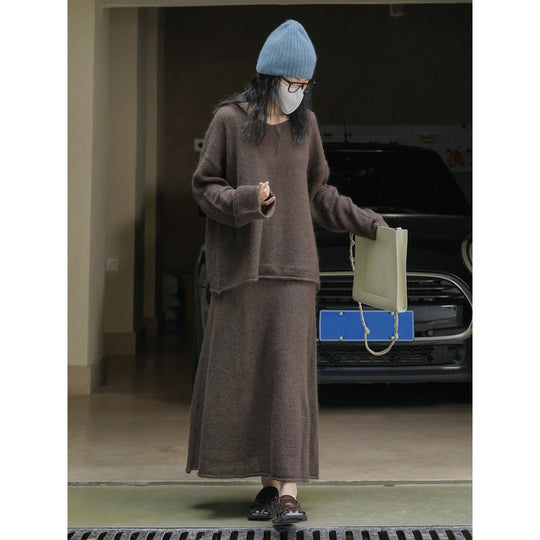 Damen Oversize-Pullover in Mohair‑Optik mit weitem Rundhalsausschnitt und extra weicher Faser Nord Taschen