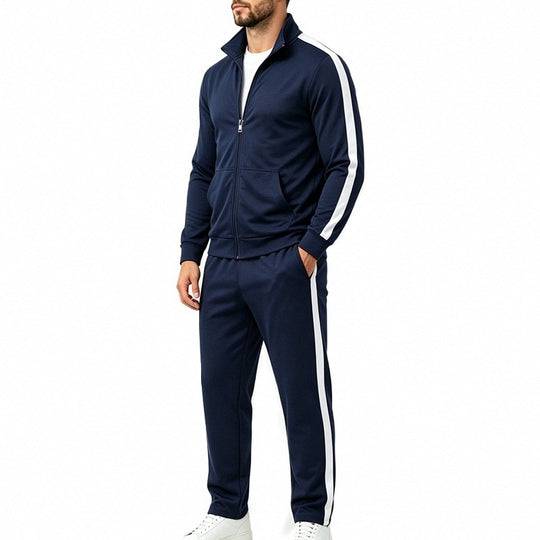Herren Jogginganzug-Set aus French-Terry mit Stehkragen, Seitenstreifen und Reißverschlussjacke Nord Taschen