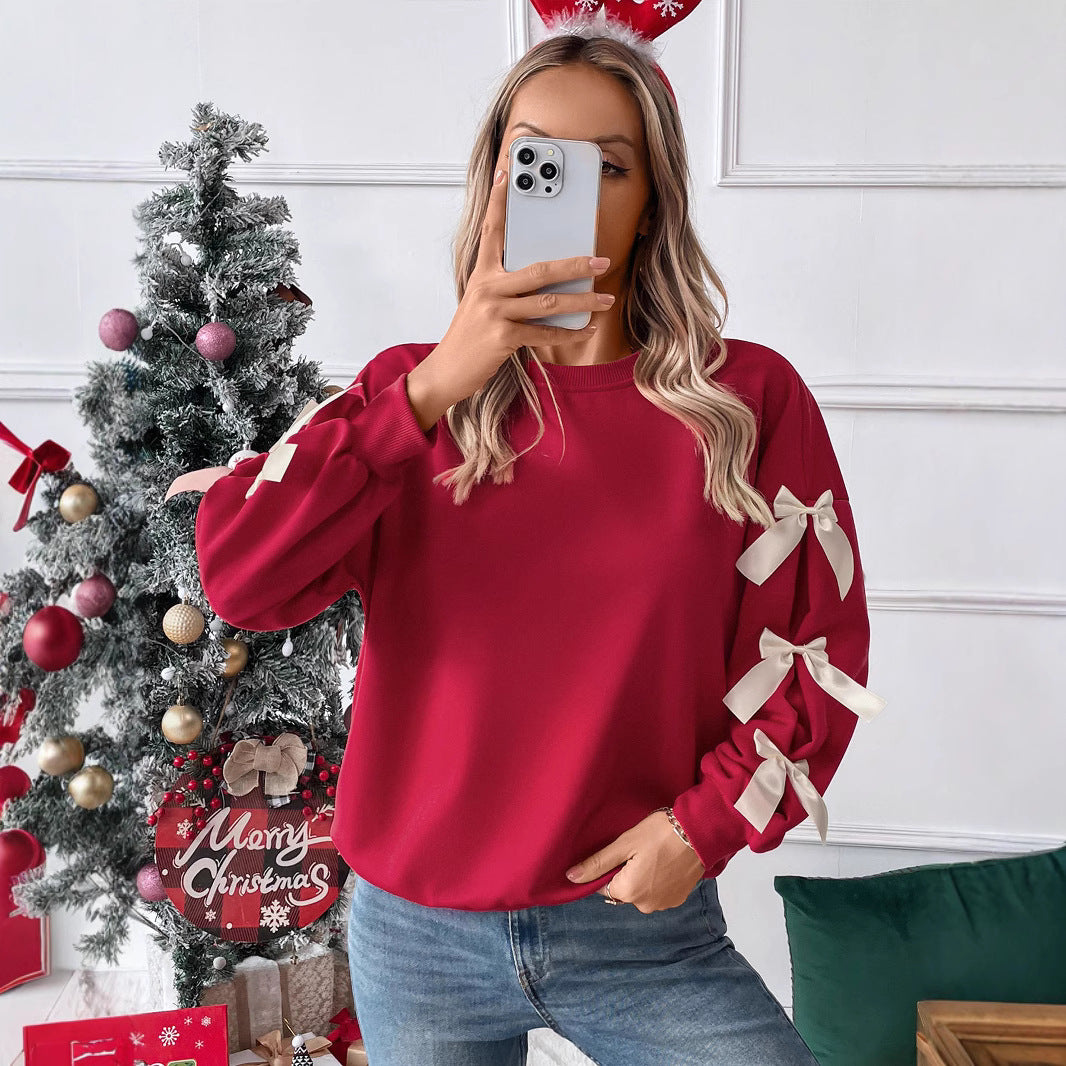 Damen Sweatshirt mit dekorischen Schleifen an den Ärmeln Nord Taschen