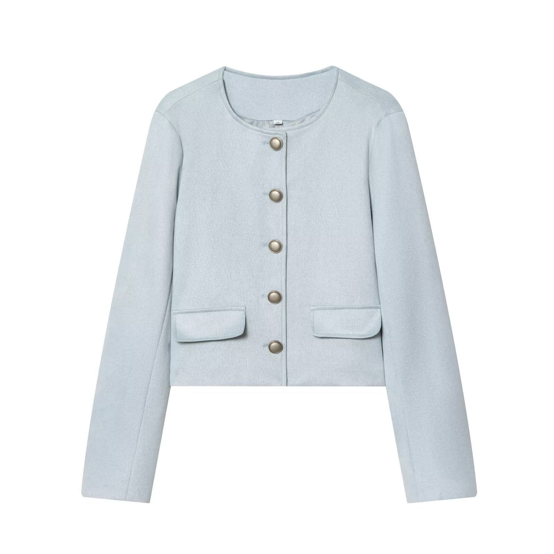 Damen Taillierte Cropped‑Bouclé‑Jacke mit Zierknopfleiste und Pattentaschen Nord Taschen