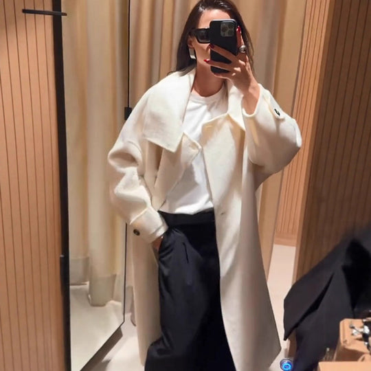 Damen Oversize Wollmix-Mantel mit asymmetrischem Schnitt und hohem Stehkragen Nord Taschen