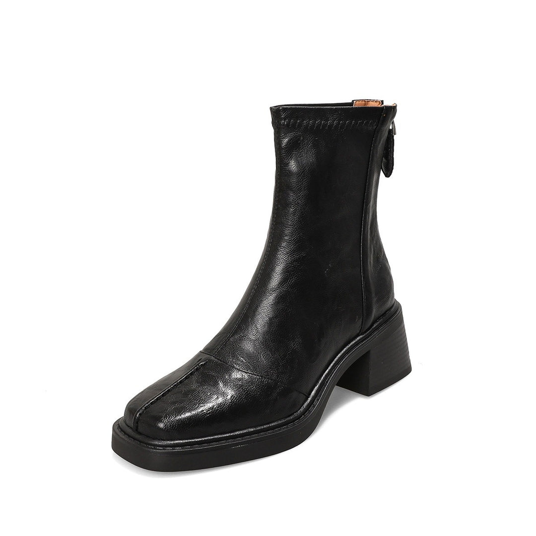 Damen knöchelhohe Lederstiefelette mit quadratischer Zehenpartie und rückseitigem Reißverschluss Nord Taschen
