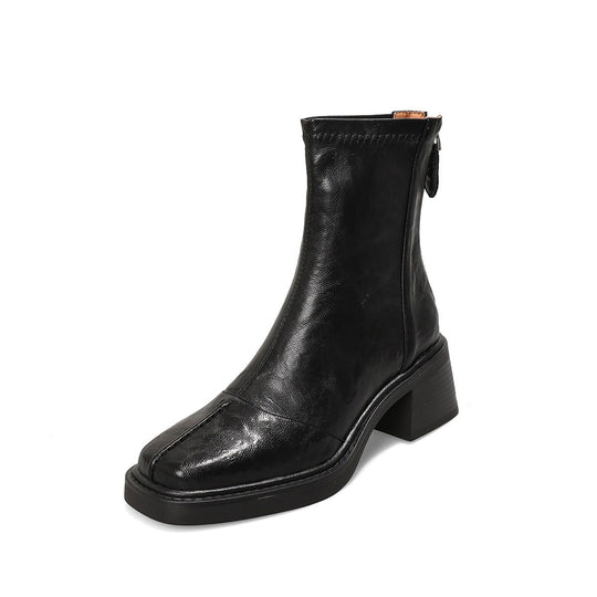 Damen knöchelhohe Lederstiefelette mit quadratischer Zehenpartie und rückseitigem Reißverschluss Nord Taschen