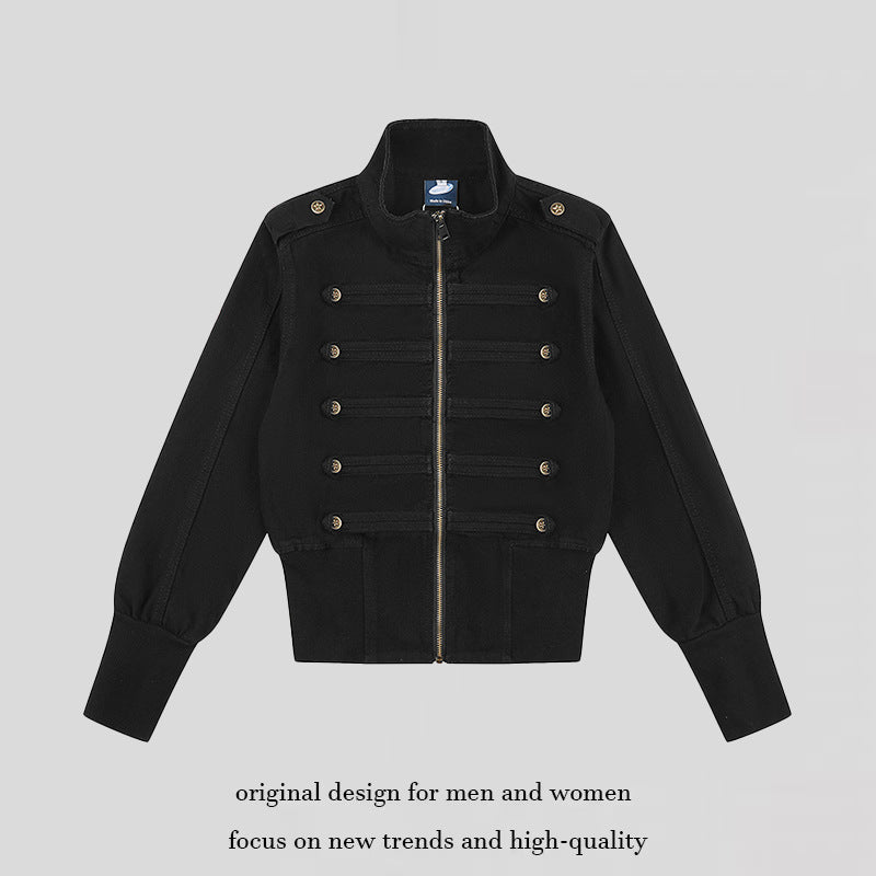 Damen Military-inspirierte Bomberjacke mit Stehkragen und Zierknopfleisten Nord Taschen