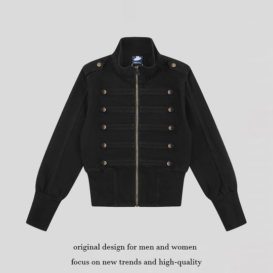 Damen Military-inspirierte Bomberjacke mit Stehkragen und Zierknopfleisten Nord Taschen