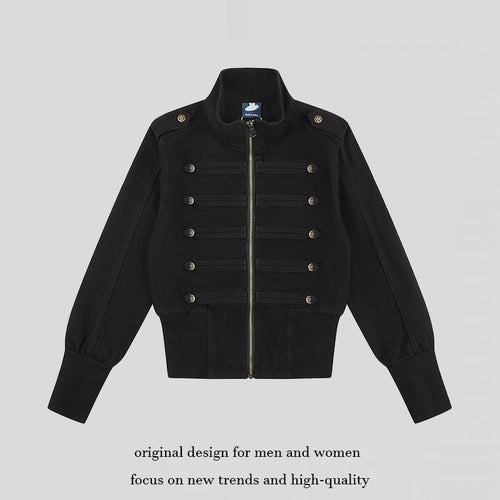 Damen Military-inspirierte Bomberjacke mit Stehkragen und Zierknopfleisten Nord Taschen