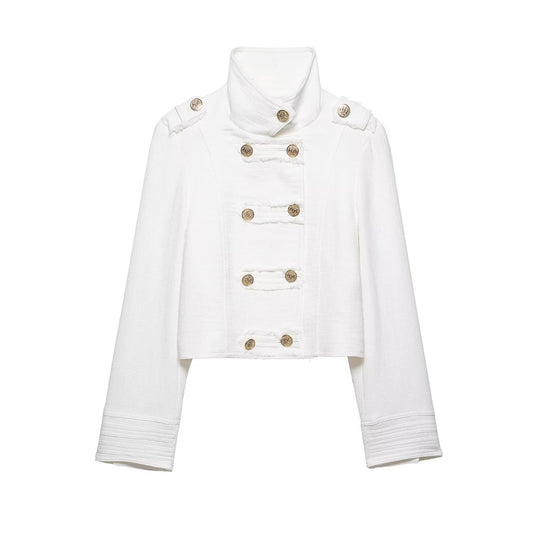 Damen Kurzjacke im Military‑Stil aus Bouclé mit Stehkragen und Zierknopfleiste Nord Taschen