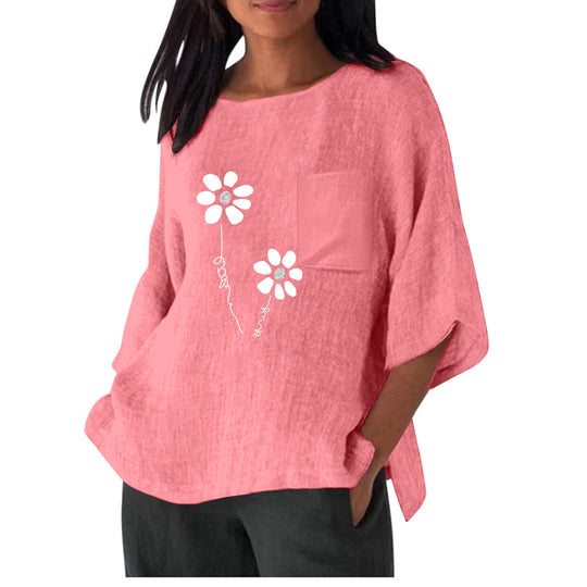 Damen lässiges Blusenshirt mit einzigartigem Blumenprint und praktischem Brusttaschen Nord Taschen