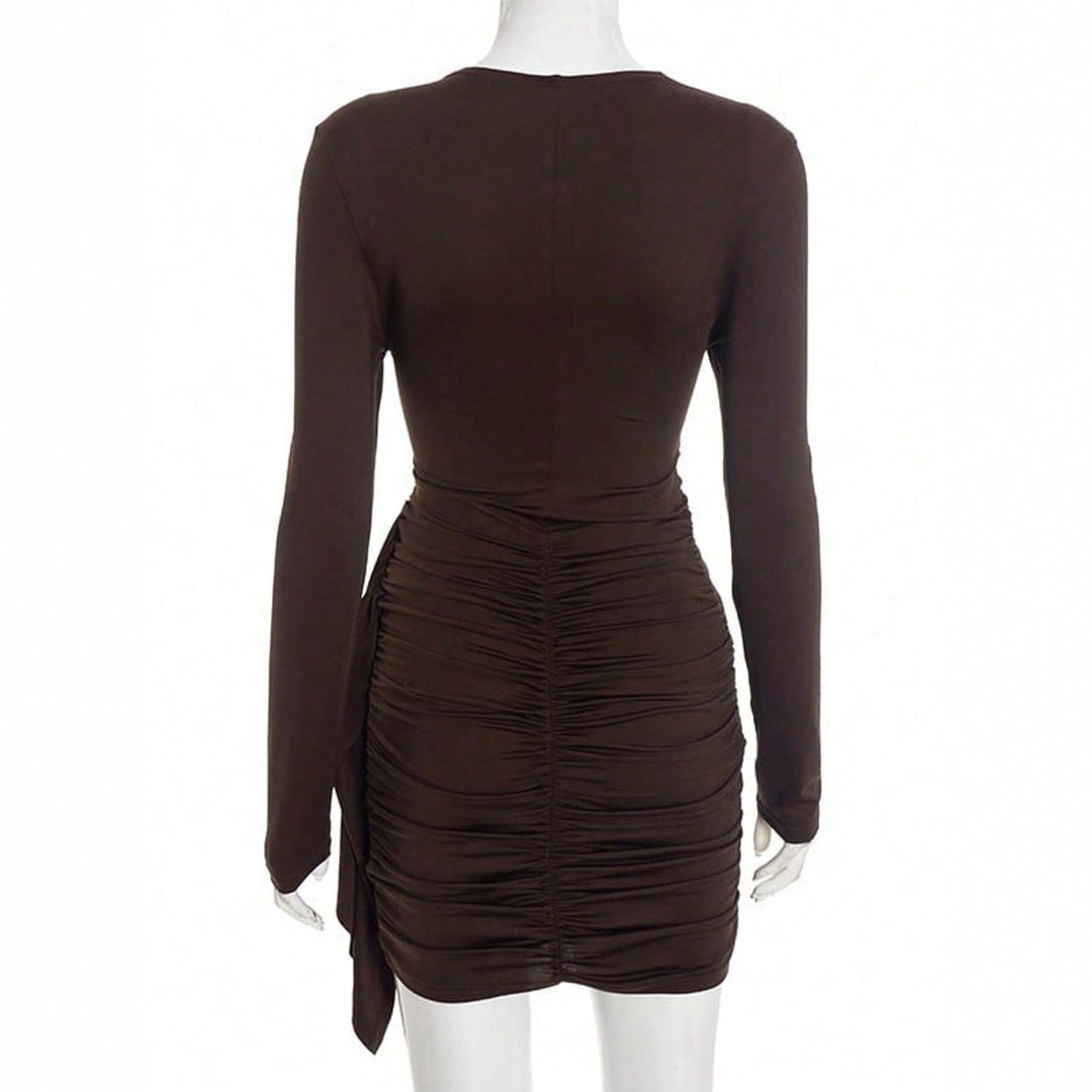Damen figurbetontes langarm-Bodycon-Minikleid mit Taillenraffung und asymmetrischer Drapierung Nord Taschen