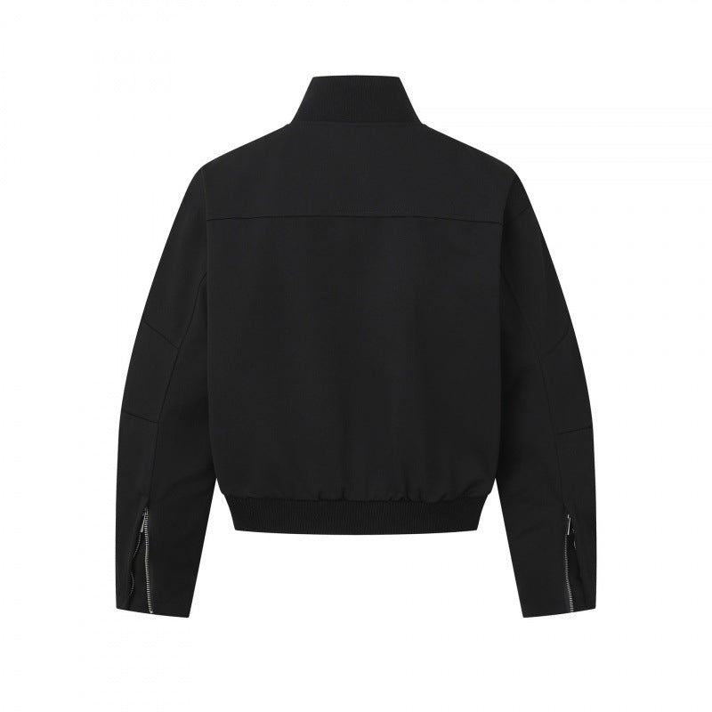 Unisex Kurz geschnittene minimalistische Bomberjacke mit geripptem Stehkragen und verdeckter Reißverschlussblende Nord Taschen