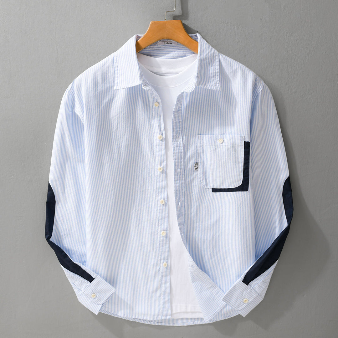 Herren Gestreiftes Overshirt‑Hemd mit Kontrast‑Ellbogenpatches und aufgesetzter Brusttasche Nord Taschen