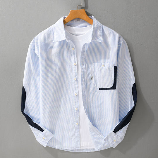 Herren Gestreiftes Overshirt‑Hemd mit Kontrast‑Ellbogenpatches und aufgesetzter Brusttasche Nord Taschen