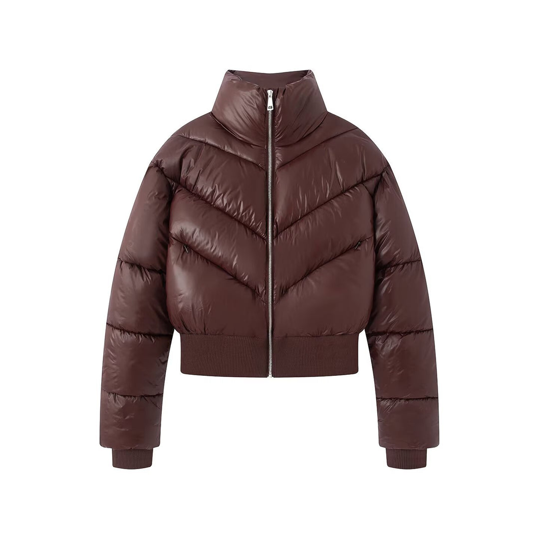 Damen Cropped Pufferjacke mit hohem Stehkragen und breitem Rippenbund Nord Taschen