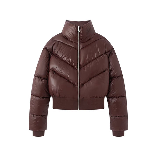 Damen Cropped Pufferjacke mit hohem Stehkragen und breitem Rippenbund Nord Taschen