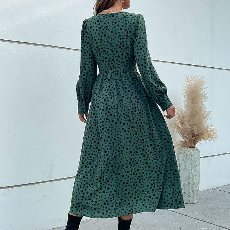 Damen Maxikleid mit V-Ausschnitt, Wickelbund und fein gepunktetem Print Nord Taschen