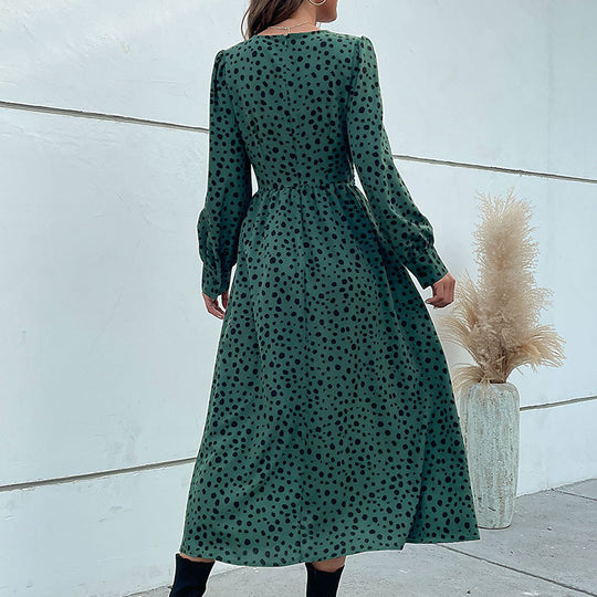 Damen Maxikleid mit V-Ausschnitt, Wickelbund und fein gepunktetem Print Nord Taschen
