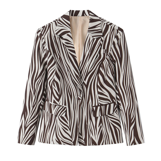 Damen Blazerjacke mit Zebrastreifen-Print, taillierter Silhouette und Reverskragen Nord Taschen