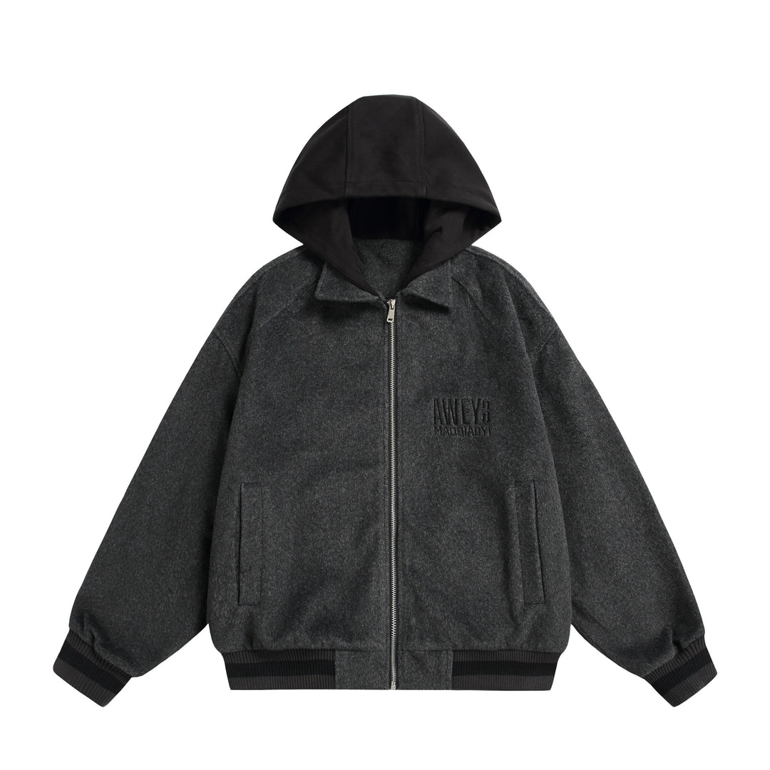 Unisex Oversize Fleece-Bomberjacke mit Kontrastkapuze Nord Taschen