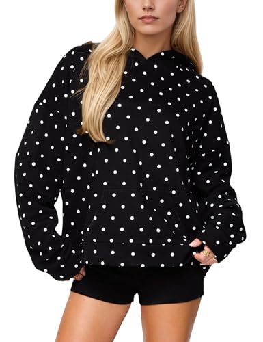 Damen Gepunkteter Oversize-Kapuzenpullover mit Kängurutasche Nord Taschen