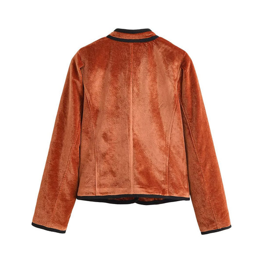Damen Samtjacke im Blazer-Stil mit Stehkragen und bezogenen Knöpfen Nord Taschen