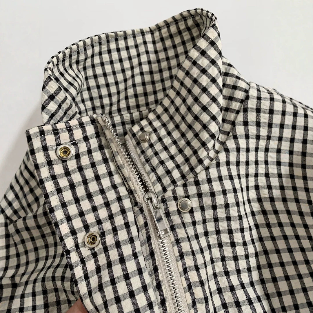 Damen Oversize Kurzjacke mit Stehkragen und Vichy-Karo Nord Taschen