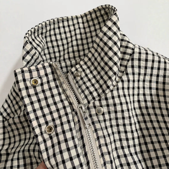 Damen Oversize Kurzjacke mit Stehkragen und Vichy-Karo Nord Taschen