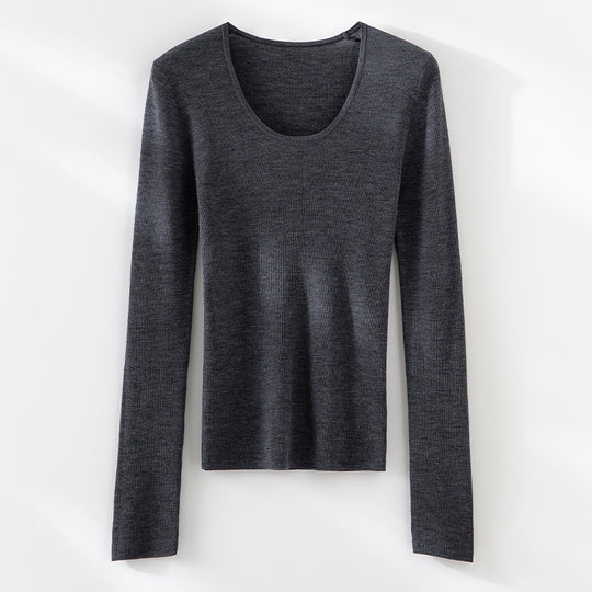 Damen Feinstrick-Langarmshirt mit tiefem U-Boot-Ausschnitt und feiner Rippstruktur Nord Taschen