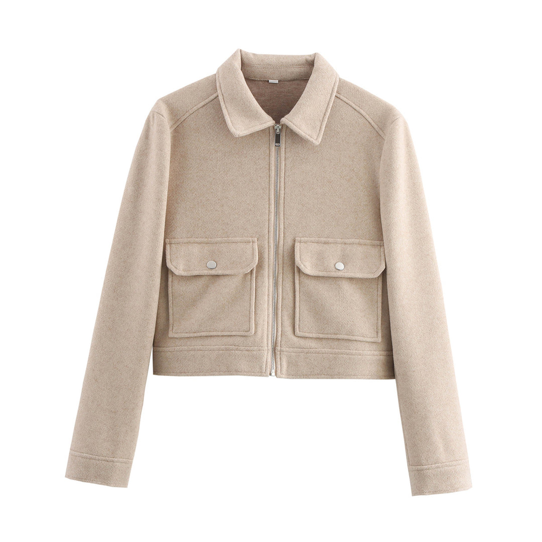Damen 70+ kurze Wollmix‑Blousonjacke mit Reißverschluss, Hemdkragen und Pattentaschen Nord Taschen
